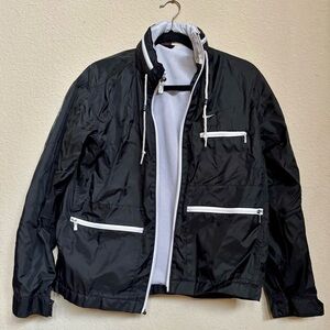 Y2K Nike Black Windbreaker Jacket Women's Small Mesh Lined Zip White Pockets